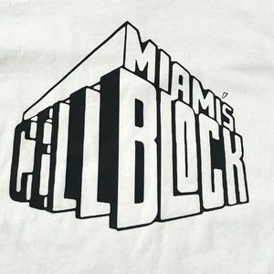 Handmade Miami Cell Block Size L White T-Shirt.  100% Cotton Hanes T-Shirt